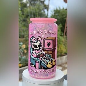 Murder Shows and Comfy Clothes Snow globe glass can tumbler 16oz